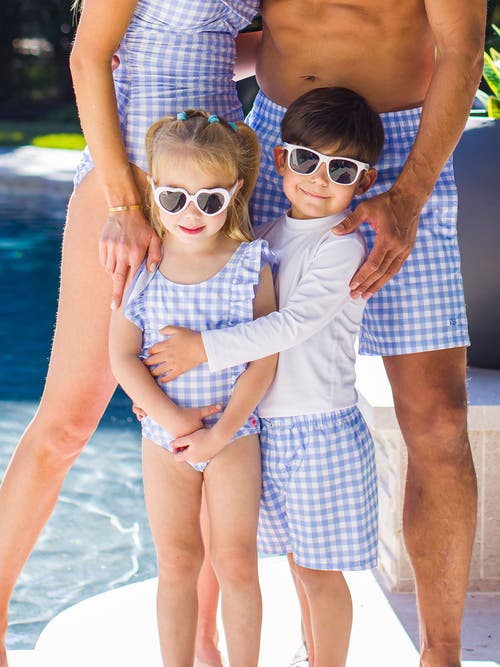 Ruggedbutts Baby/toddler Boys Upf50+ Gingham Swim Trunks In Blue