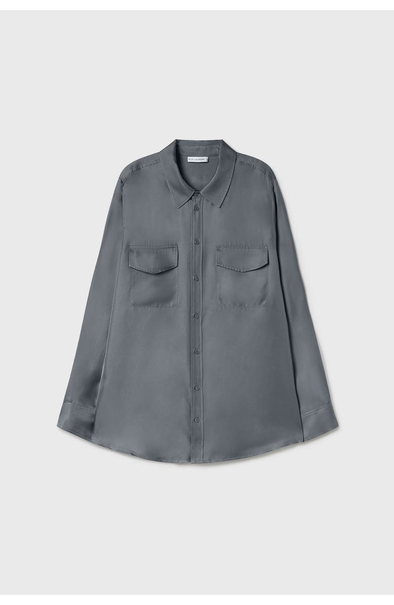 SILK LAUNDRY TWILL BOYFRIEND SHIRT SLATE, Main, color, Slate