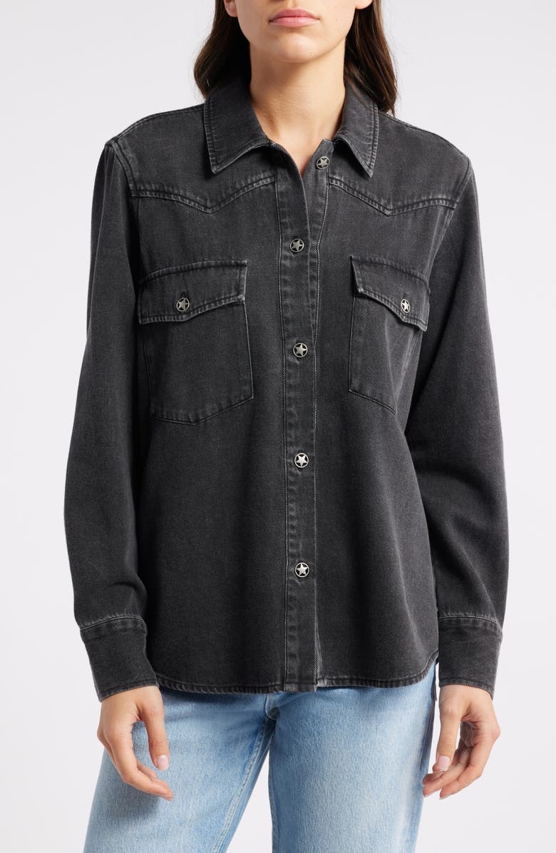 Rails August Cotton & Lyocell Western Button-Up Shirt, Main, color, Faded Black