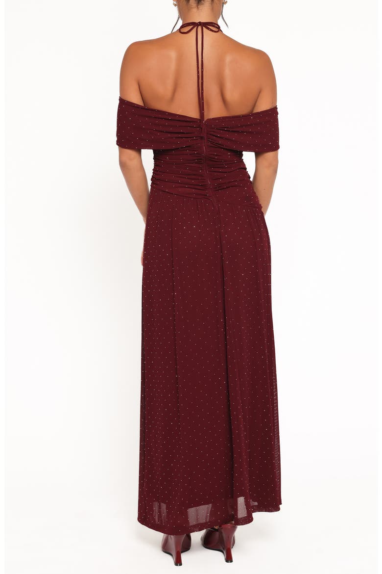 Mayven Dot Halter Neck Gown, Alternate, color, BURGUNDY
