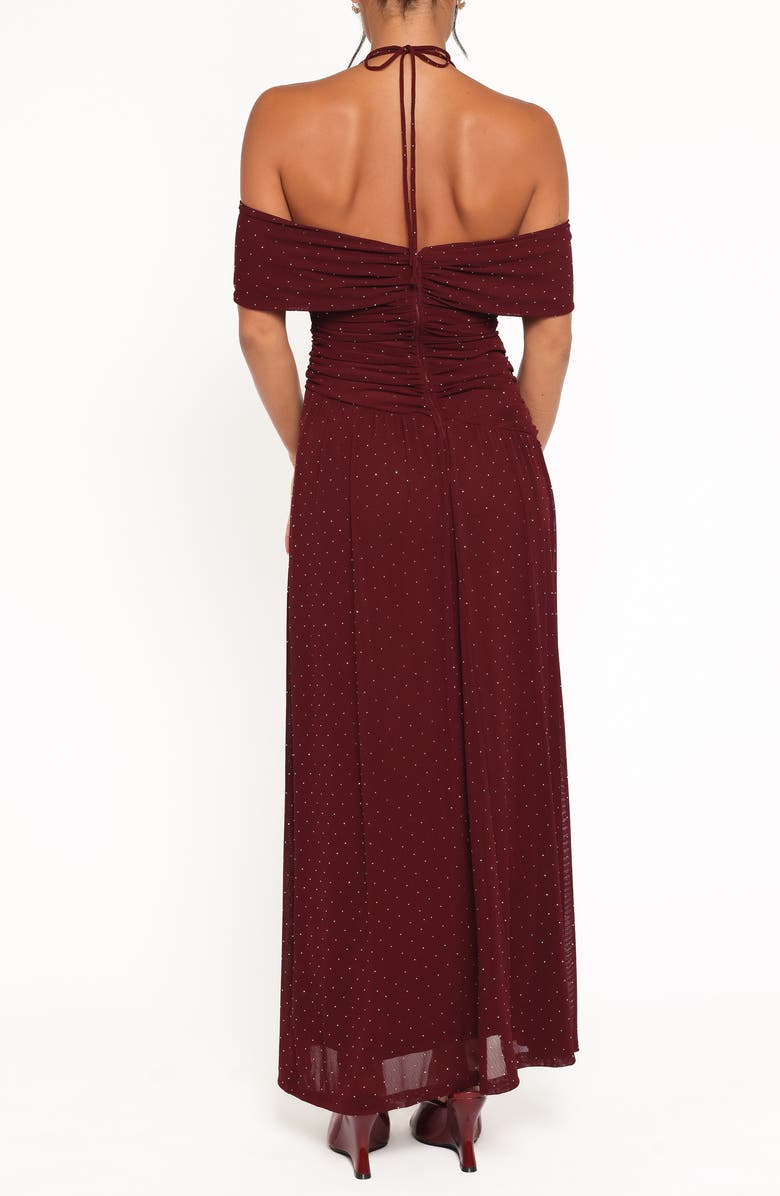 Petal & Pup Mayven Dot Halter Neck Gown, Alternate, color, Burgundy