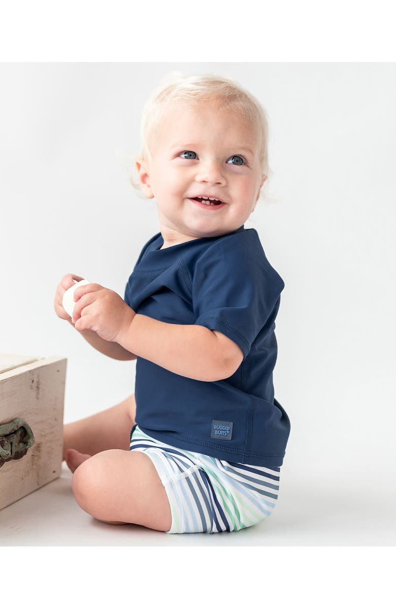 RuggedButts Boys UPF50+ Swim Shorties, Alternate, color, Coastal Stripes