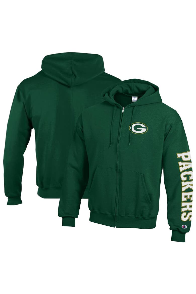 Men's Champion  Green Green Bay Packers Powerblend Fleece Full-Zip Hoodie, Main, color, Green