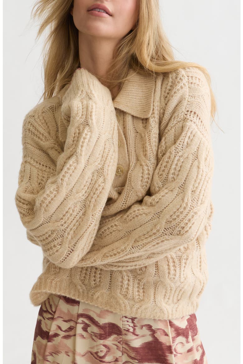 Boxy Cable Knit Polo Sweater, Alternate, color, SHIFTING SAND