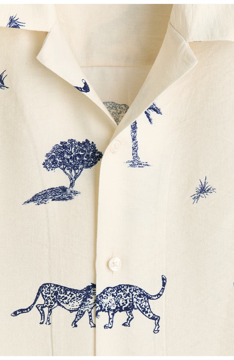 H&M Relaxed Fit Printed Resort Shirt, Alternate, color, Light Beige/Patterned