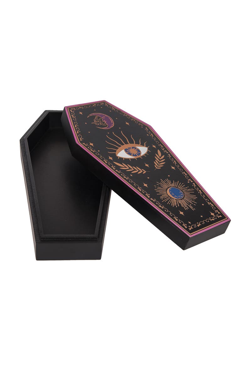 Mystical Celestial Moon Wooden Halloween Coffin Figurine Box 5" x 10", Alternate, color, Black