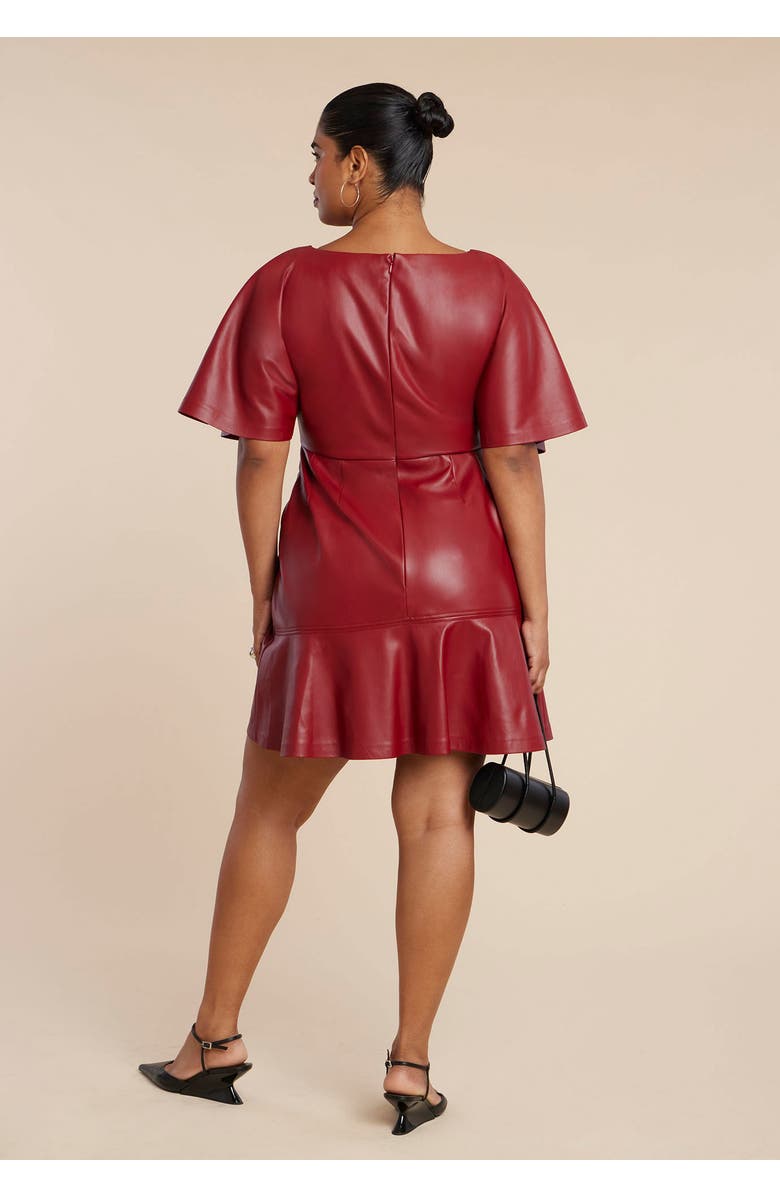 ELOQUII Drapey Faux Leather Mini Dress, Alternate, color, Red Dahlia
