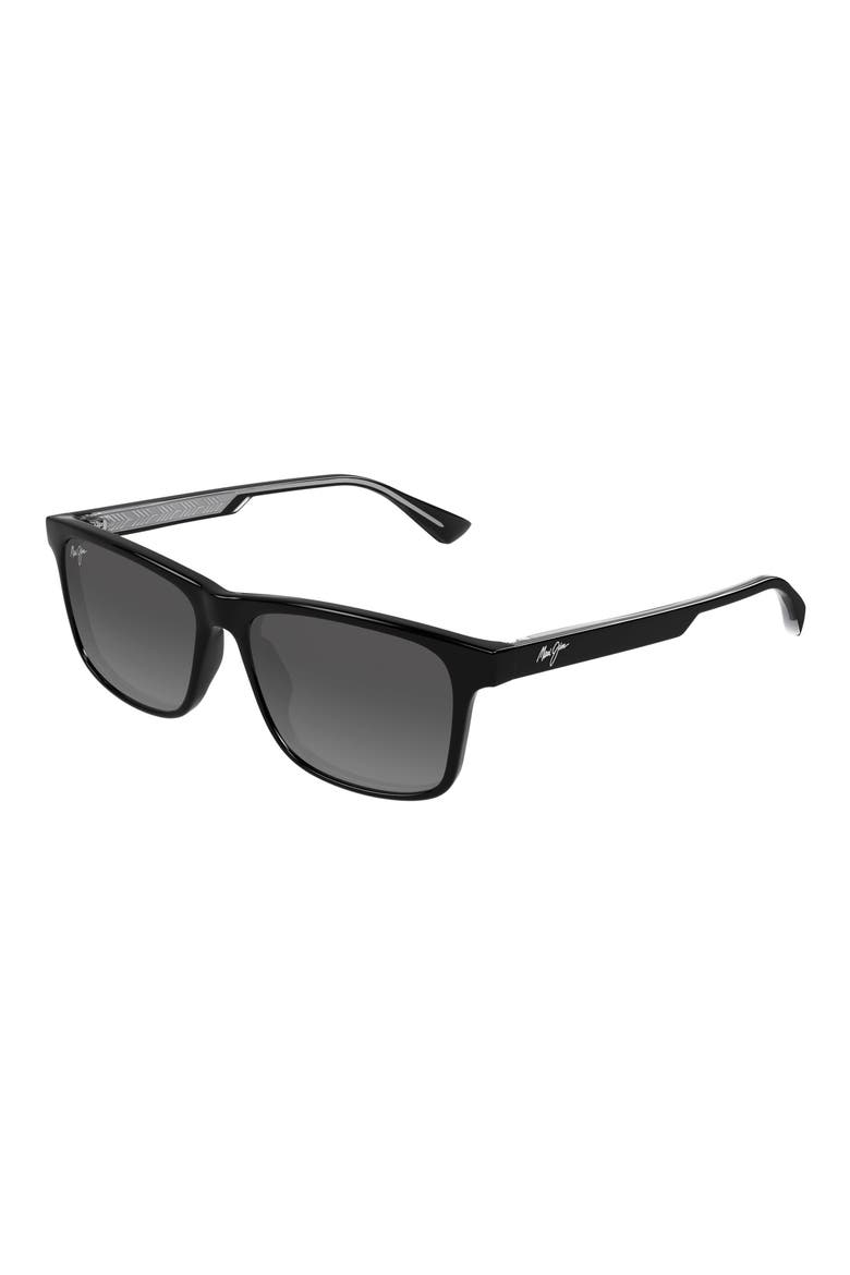 Okina 55mm Polarized Rectangular Sunglasses, Alternate, color, BLACK