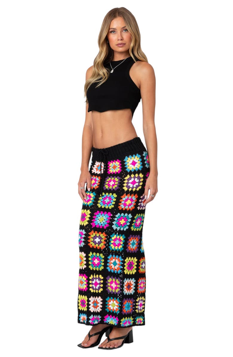 EDIKTED Patchwork Crochet Maxi Skirt, Alternate, color, 