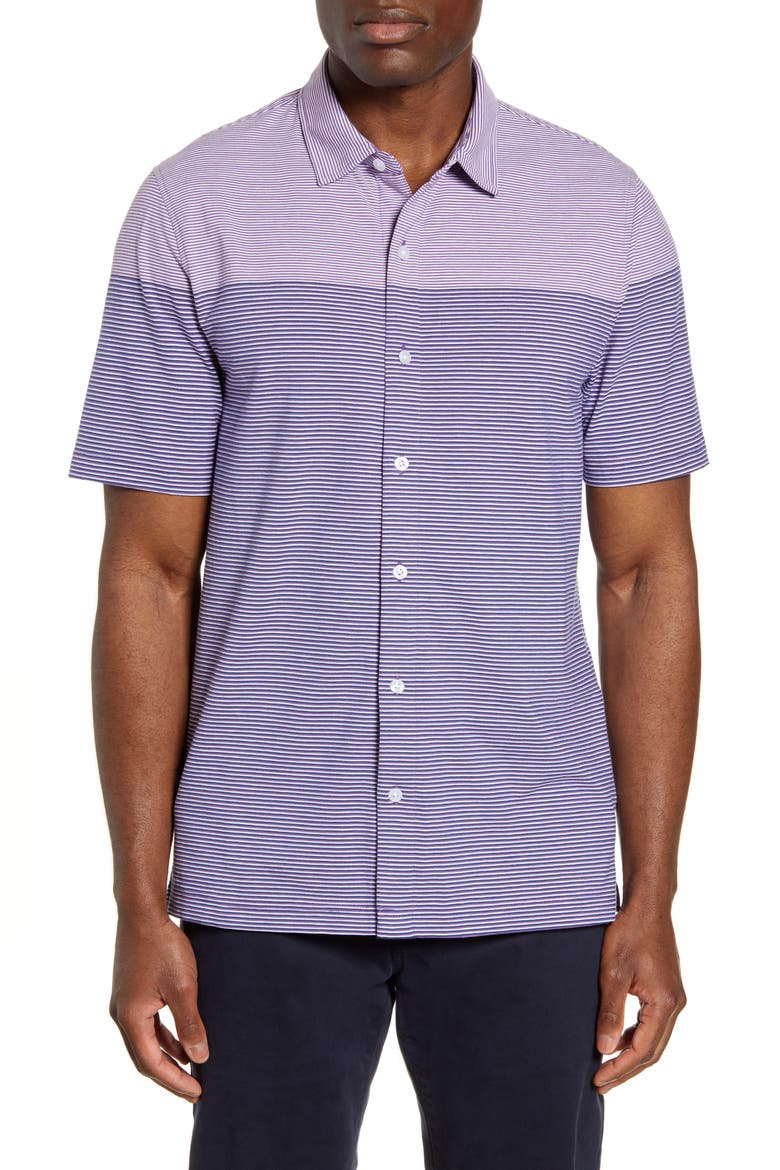 Classic Fit Stripe Short Sleeve Button-Up Sport Shirt, Main, color, MAJESTIC