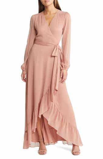 WAYF Meryl Long Sleeve Wrap High-Low Cocktail Dress