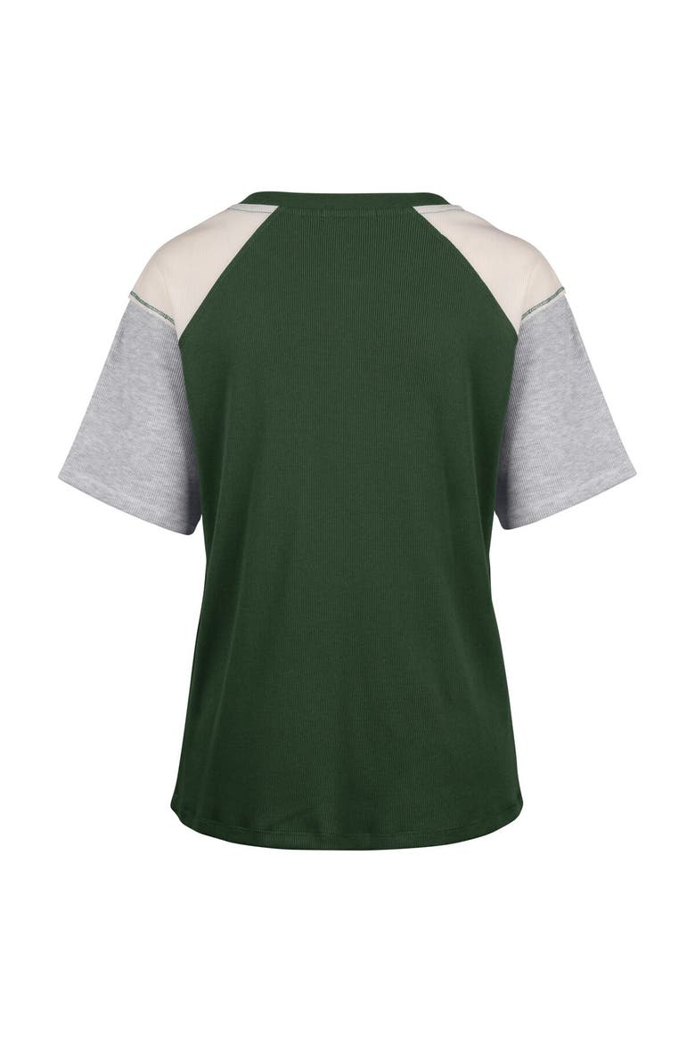 Women's '47 Green Michigan State Spartans Underline Harvey Colorblock Raglan Henley T-Shirt, Alternate, color, Green
