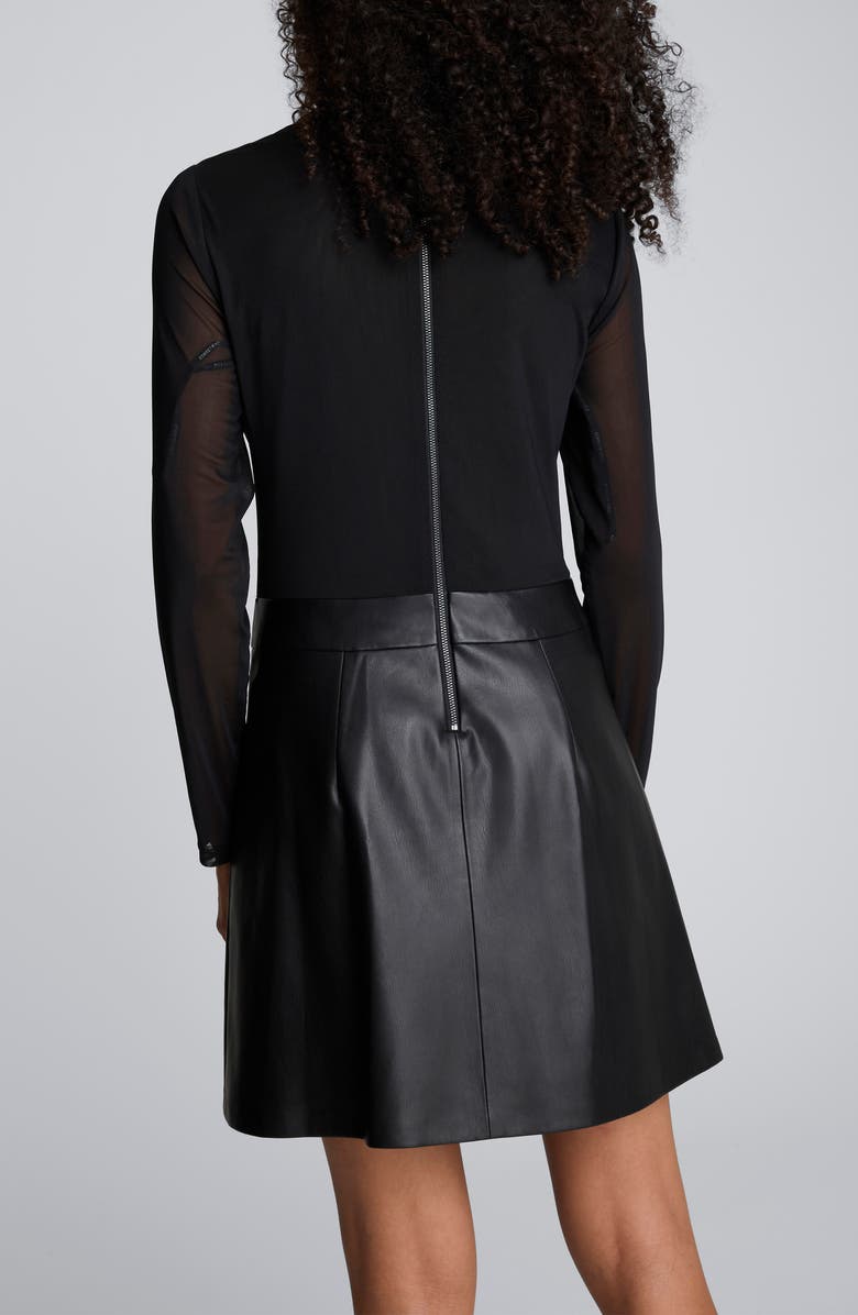 Kenneth Cole Jodie Long Sleeve Mixed Media Faux Leather Minidress, Alternate, color, Black