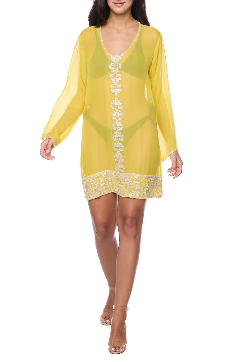 Embellished Long Sleeve Tunic, Main, color, YELLOW