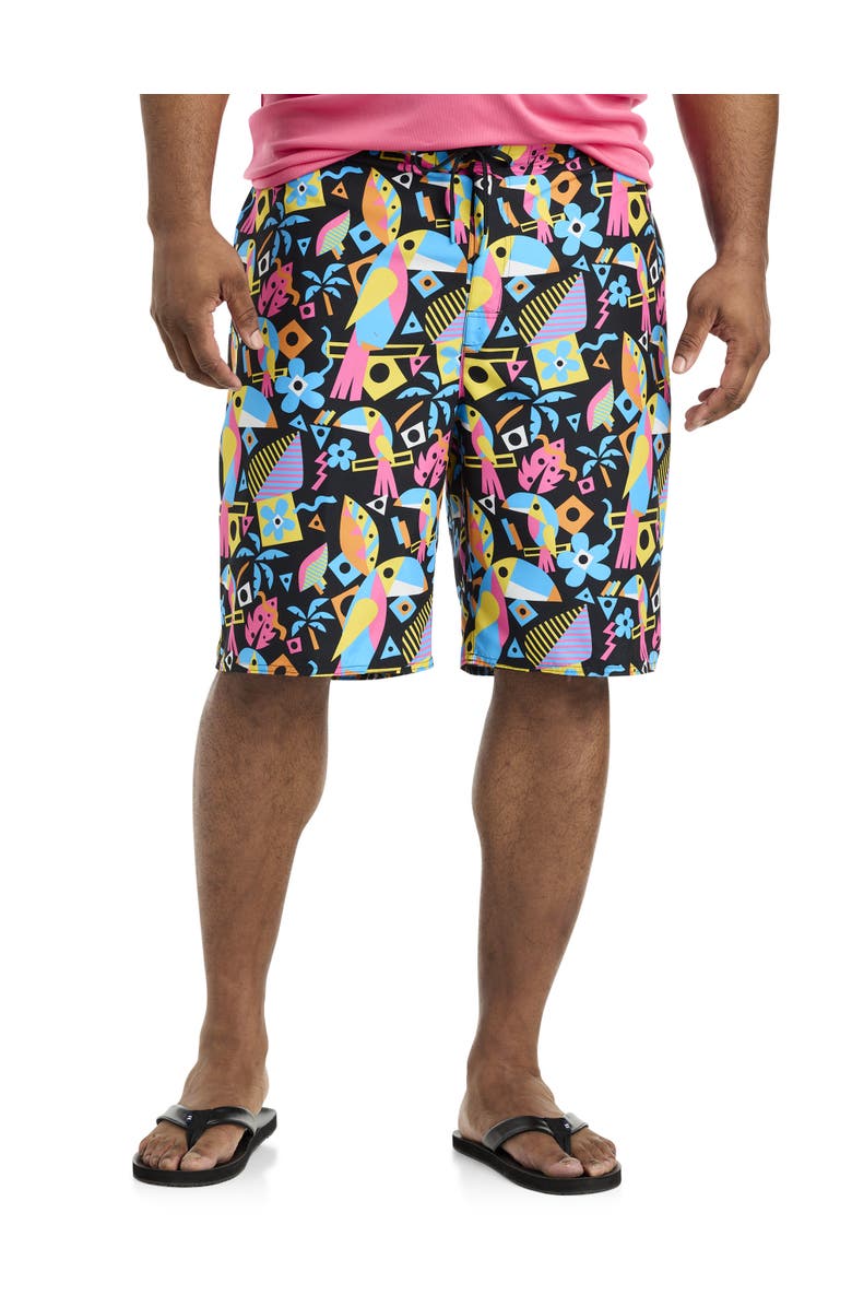 True Nation by DXL Big & Tall Toucan Print Swim Trunks, Main, color,