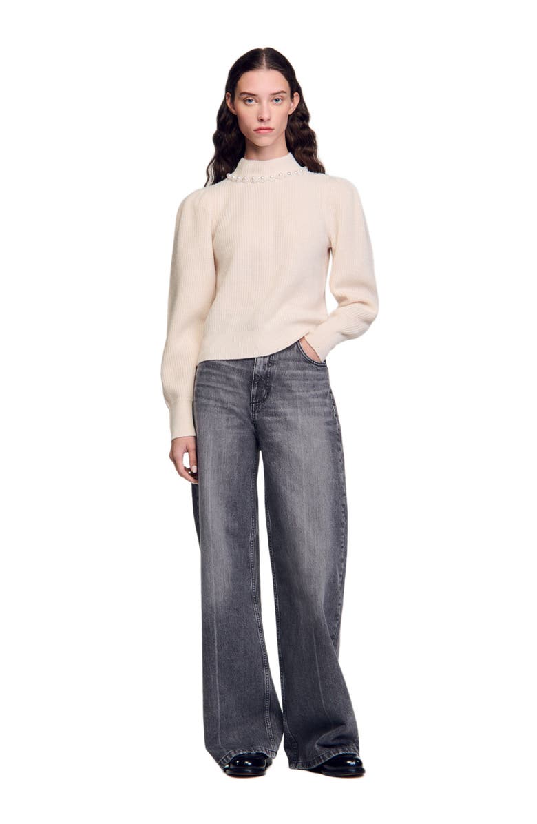 SANDRO Ribbed wool and cashmere sweater, Alternate, color, 