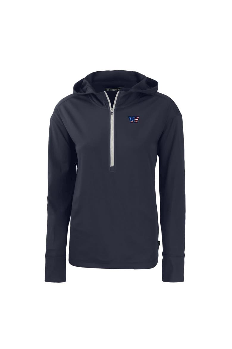 Women's Cutter & Buck  Navy Washington Commanders  Daybreak Eco Recycled Half-Zip Hoodie, Alternate, color, Navy