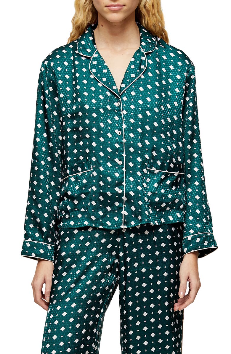 Topshop Tile Jacquard Pajama Shirt, Main, color,