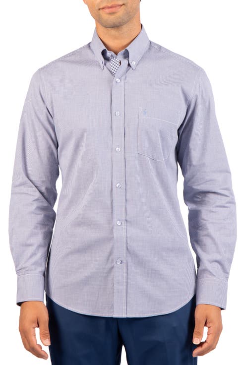 Micro Gingham Stretch Cotton Button-Up Shirt