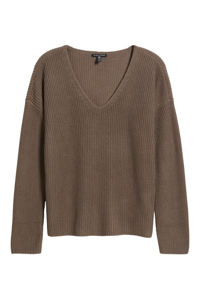 V-Neck Organic Cotton & Tencel Lyocell Sweater, Alternate, color, COBBLESTONE