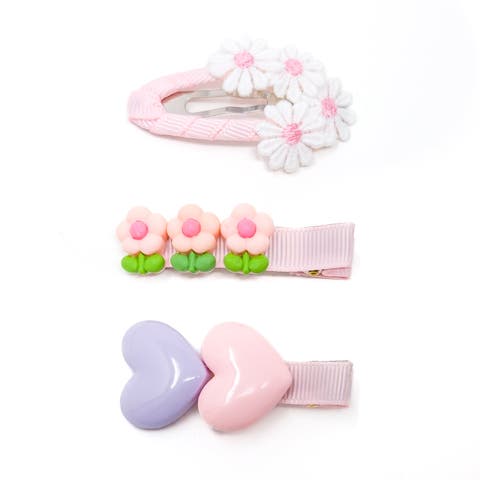 3pc Hair Clip Set - Heart & Daisy Charm