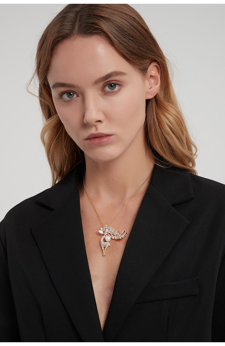 Classicharms Pavé and Shell Pearl Reindeer Multi Way Brooch Pendant, Alternate, color,