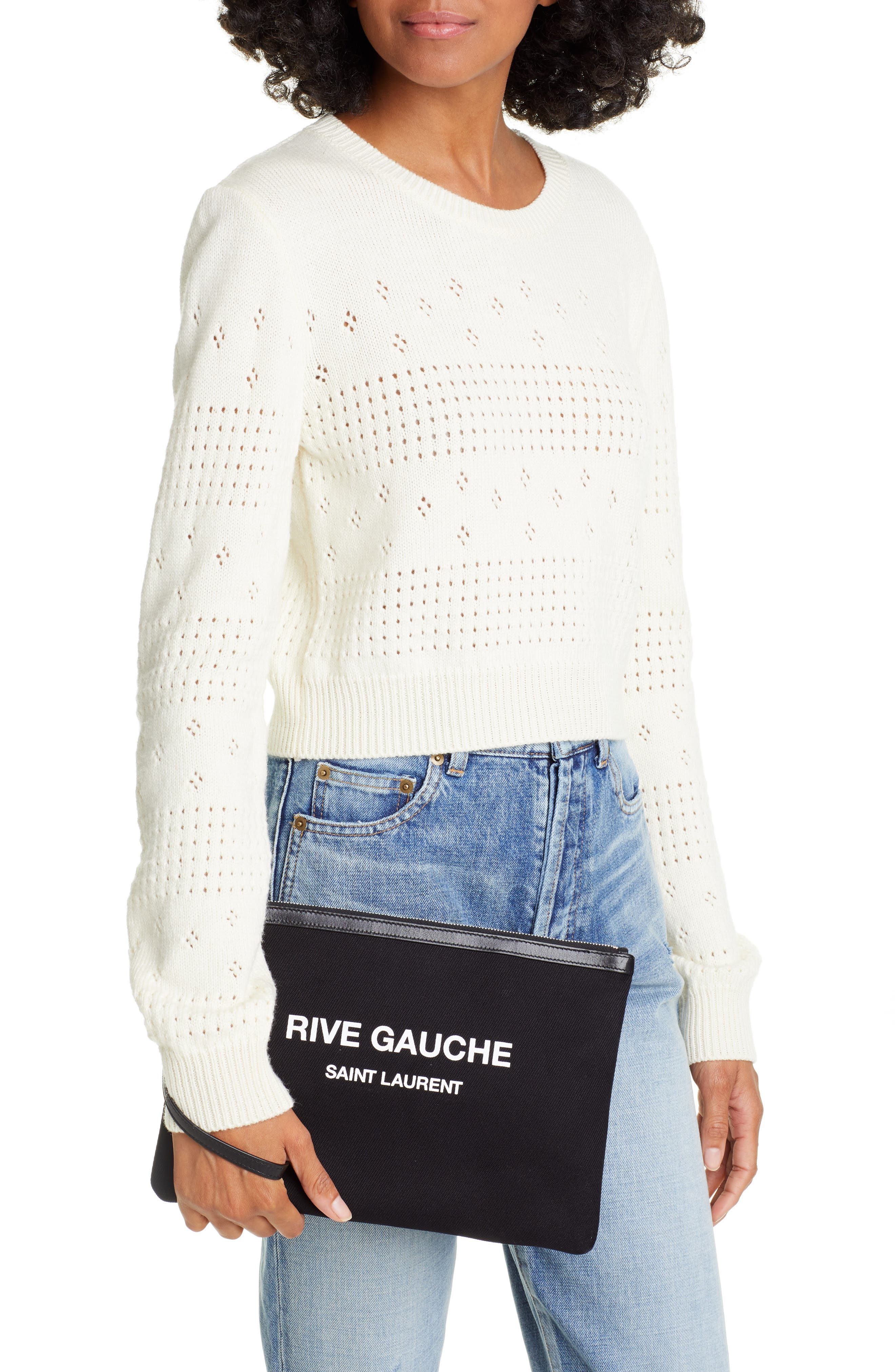 Saint Laurent Rive Gauche Canvas Pouch, Alternate, color, 