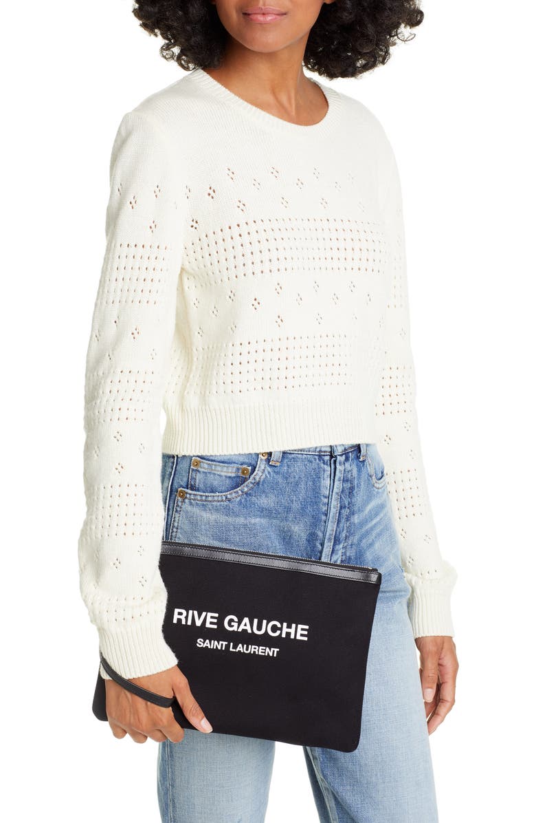 Saint Laurent Rive Gauche Canvas Pouch, Alternate, color,