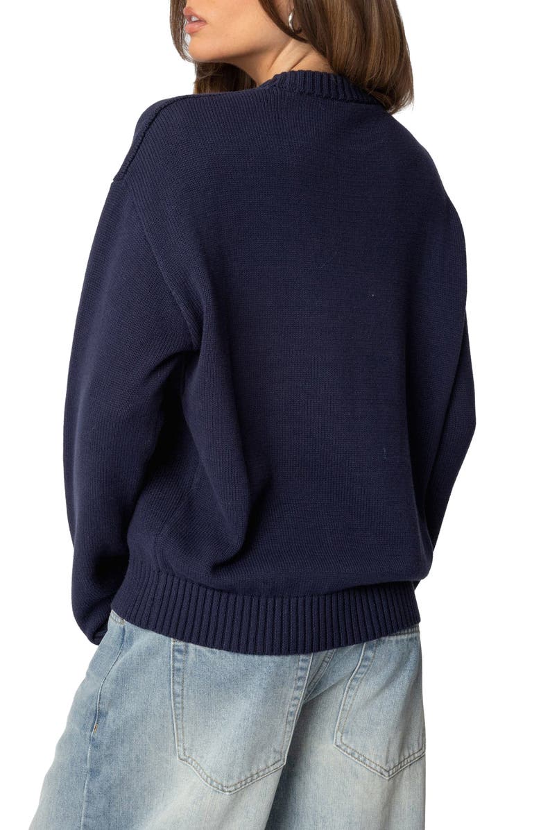 EDIKTED 1976 Billiards Cotton Graphic Crewneck Sweater, Alternate, color, Navy