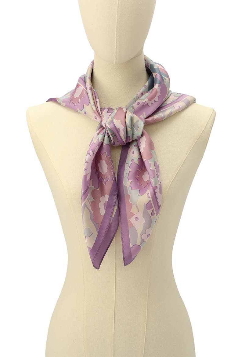 Laurel Floral Script Silk Square Scarf, Alternate, color, PURPLE MULTI
