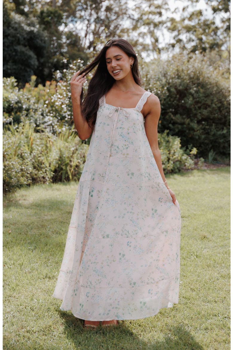 Caroline Eyelet Floral Maxi Sundress, Alternate, color, PASTEL PINK FLORAL