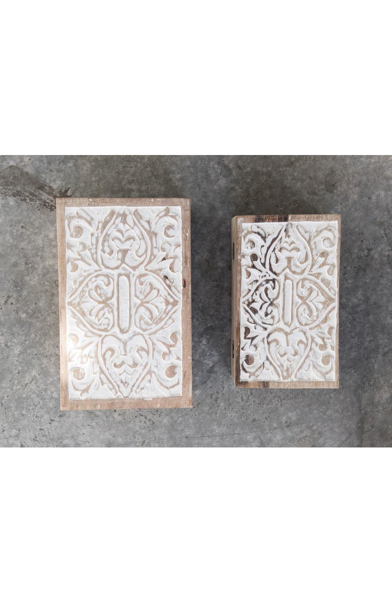 Storied Home Handcarved & Whitewashed Mango Wood Boxes, Alternate, color, White Washed