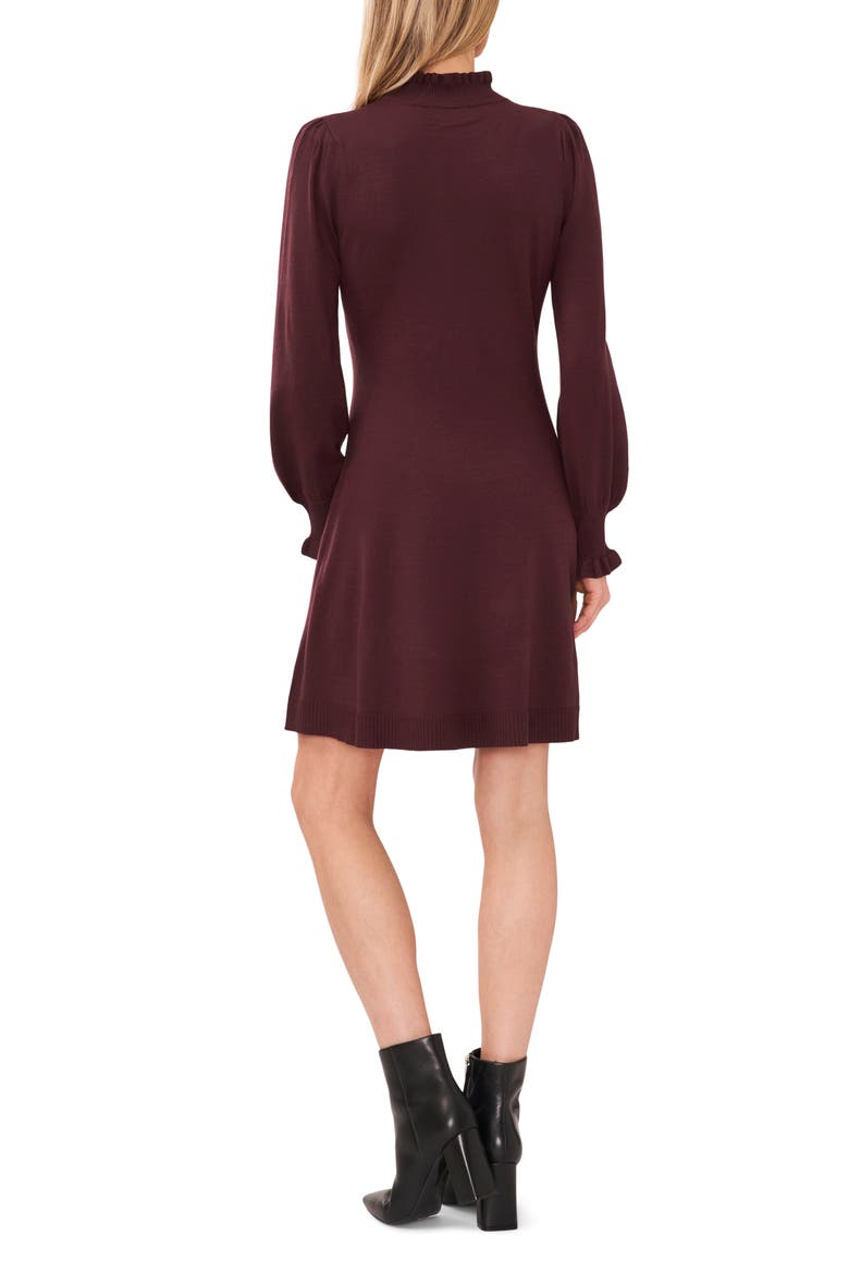 Mock Neck Long Sleeve Fit & Flare Sweater Dress, Alternate, color, DARK COCOA