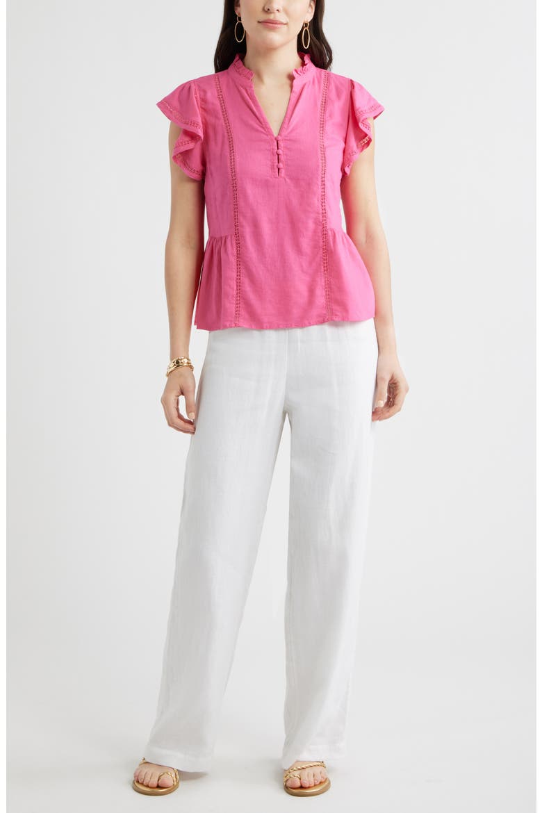 Ruffle Sleeve Popover Top, Alternate, color, PINK SHOCK