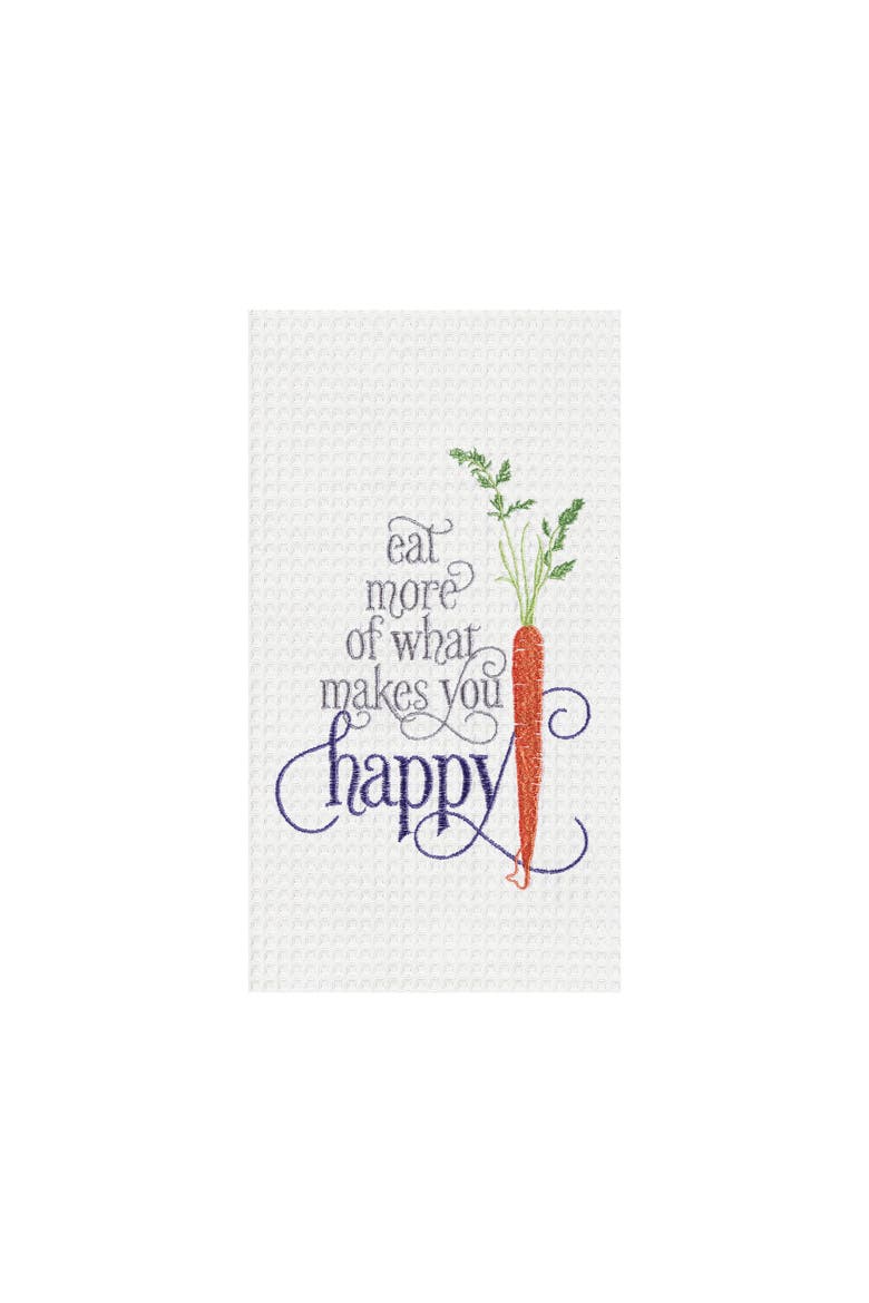 Makes You Happy Embroidered Waffle Weave Kitchen Towel, Main, color, White