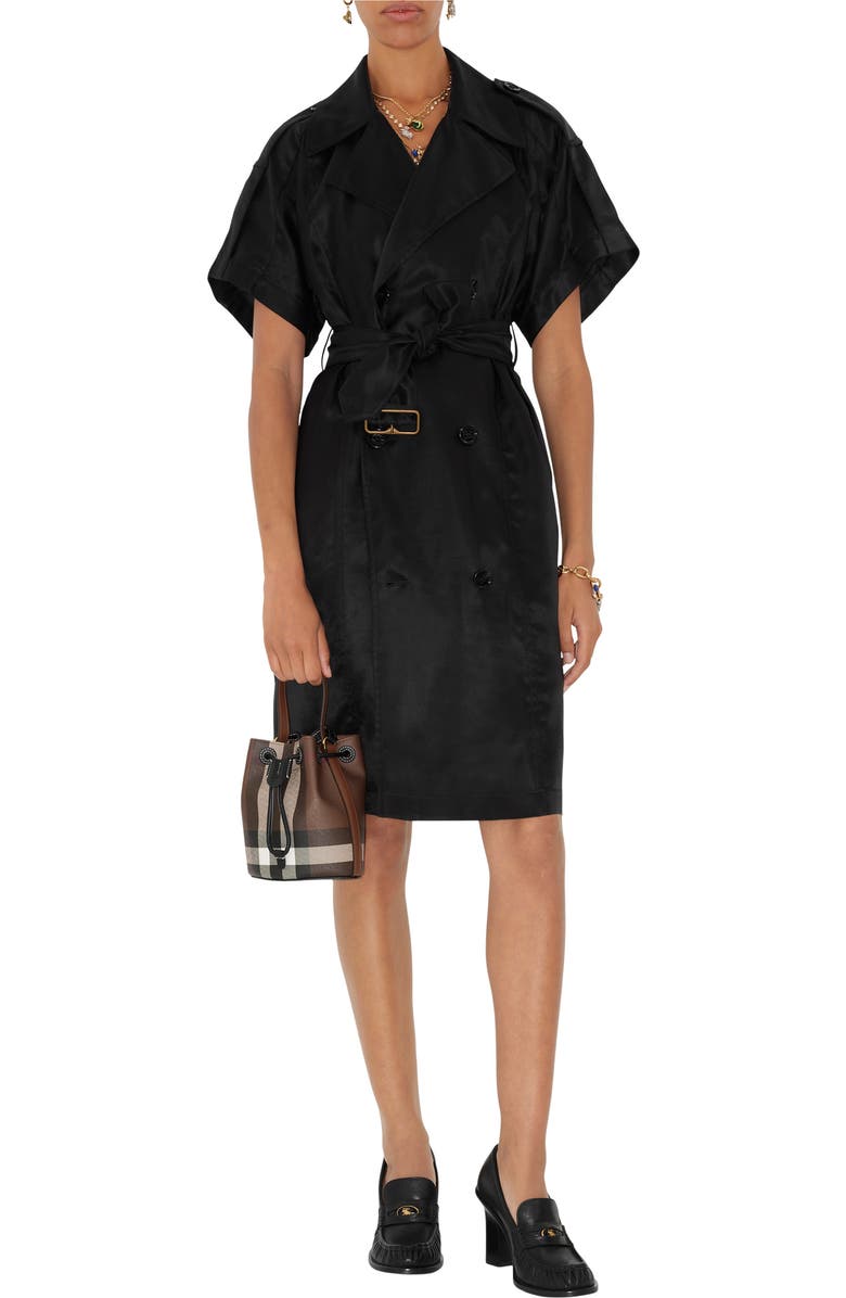 Burberry Mini Check Bucket Bag, Alternate, color, Dark Birch Brown