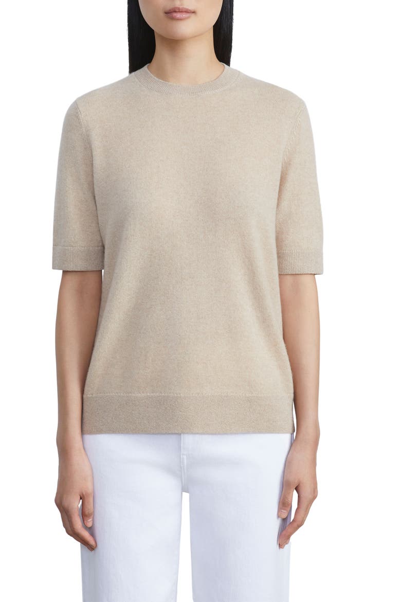 Metallic Short Sleeve Cashmere Sweater, Main, color, DUNE MELANGE