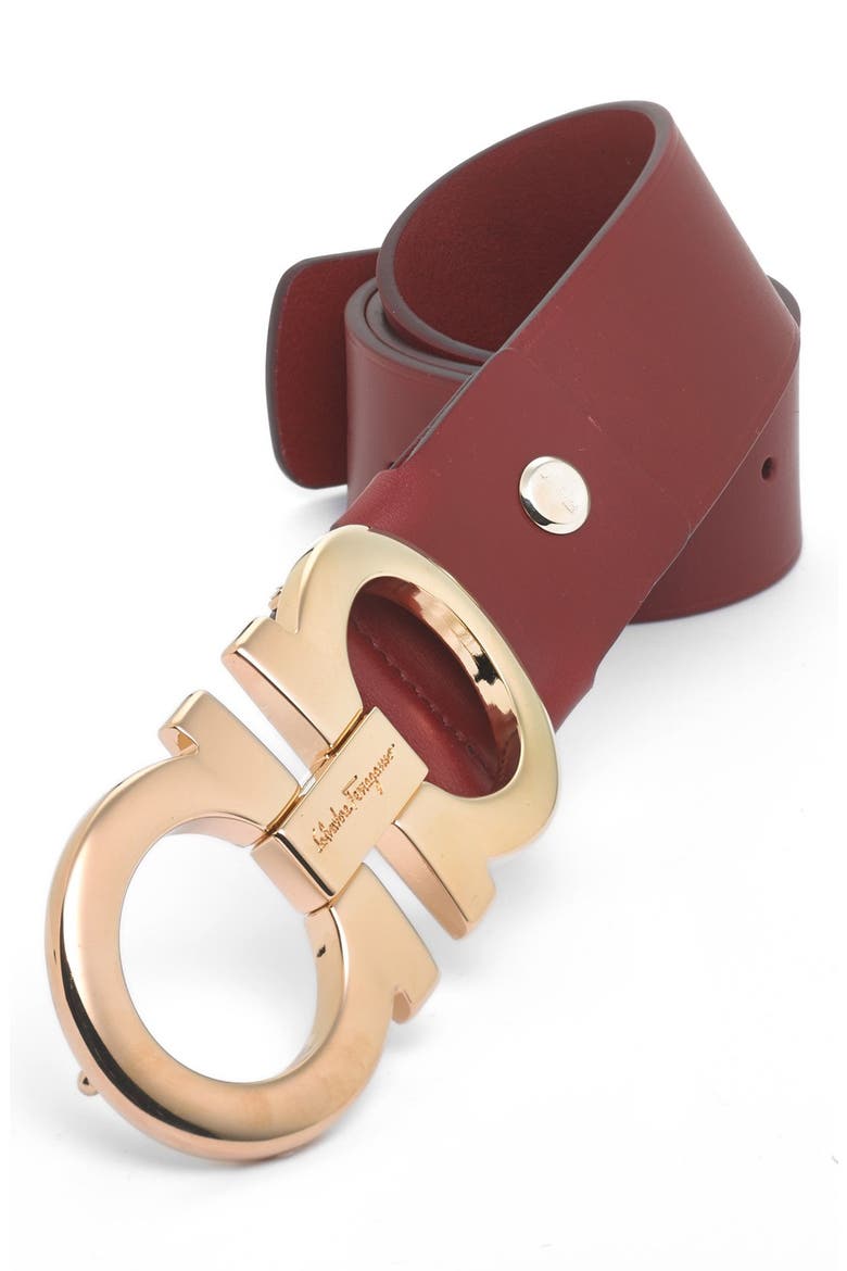 Salvatore Ferragamo Calfskin Belt, Main, color, RED