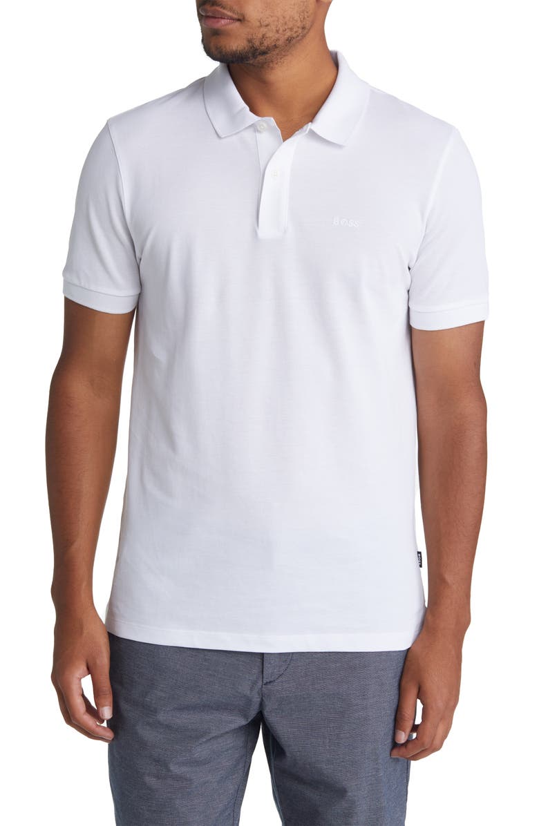 BOSS Pallas Cotton Polo, Main, color, White