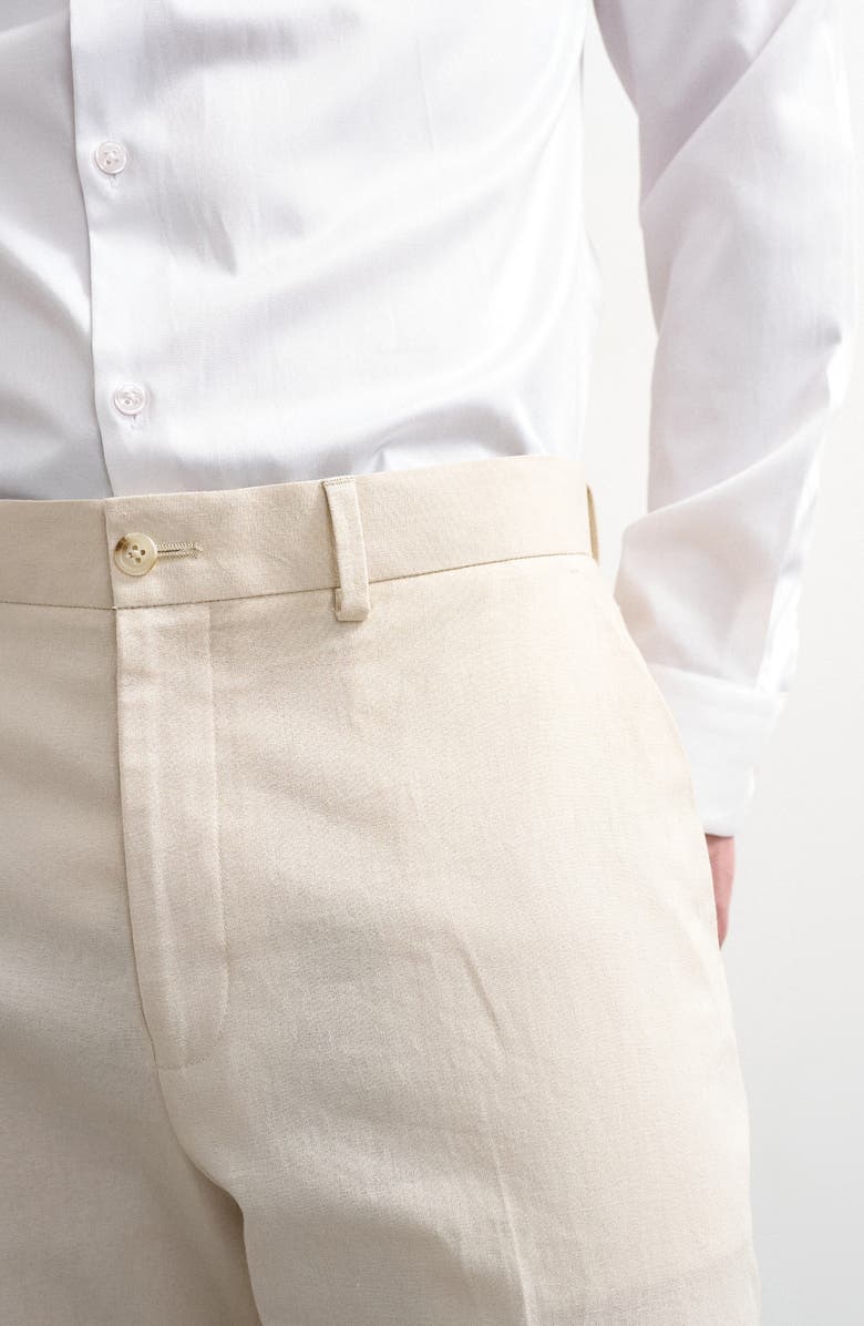 Topman Linen Blend Straight Leg Pants, Alternate, color, Stone