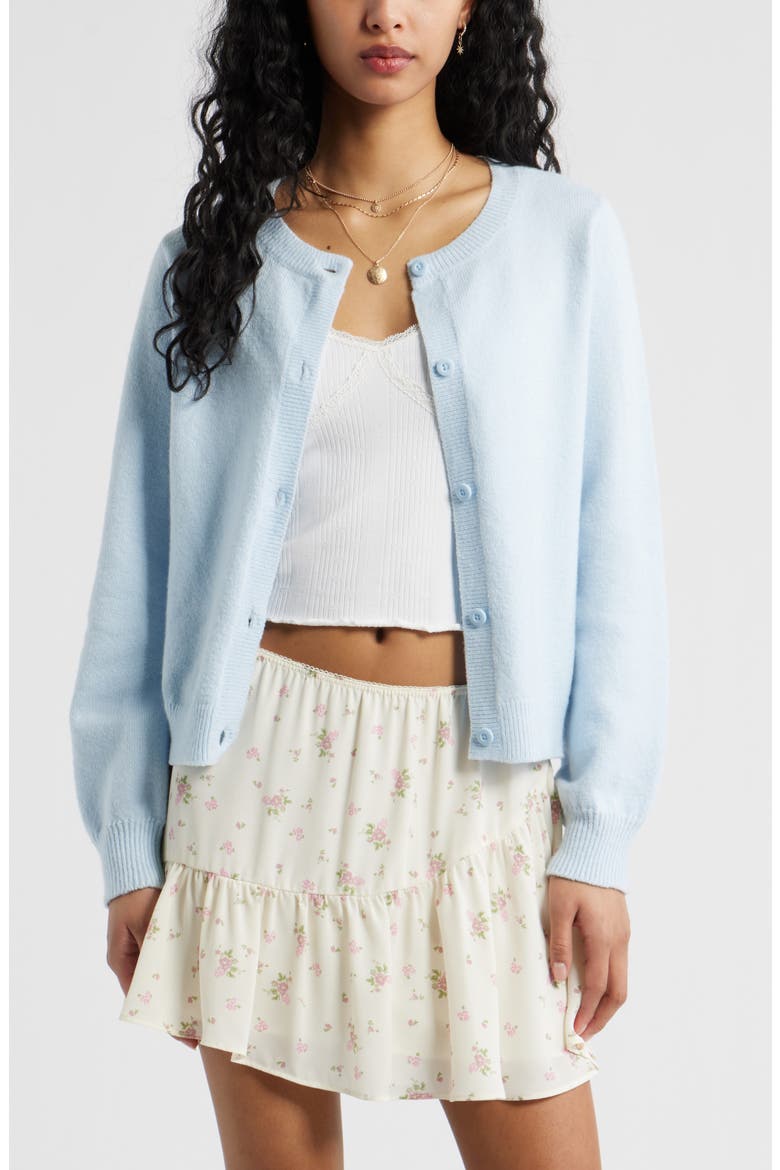 Crewneck Cotton Blend Cardigan, Main, color, BLUE BIRD