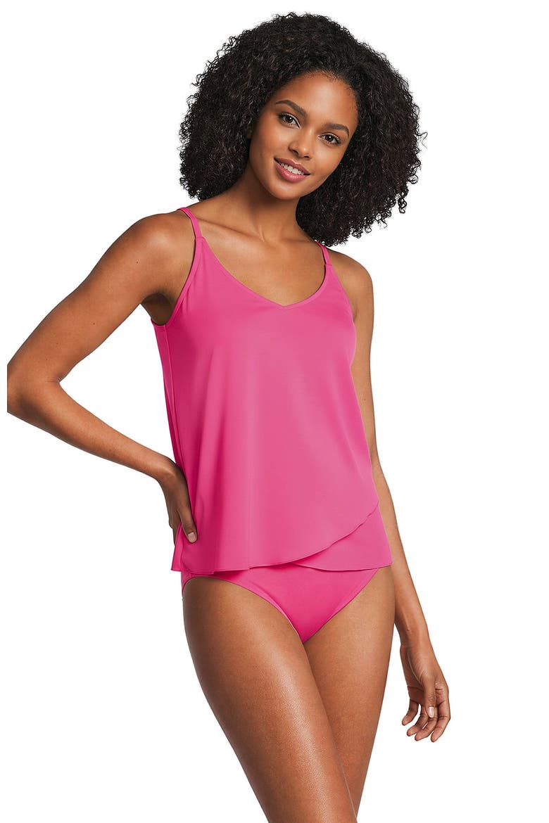 D-Cup Chlorine Resistant V-Neck Tulip Hem Tankini Swimsuit Top with Adjustable Straps, Alternate, color, Pink Azalea