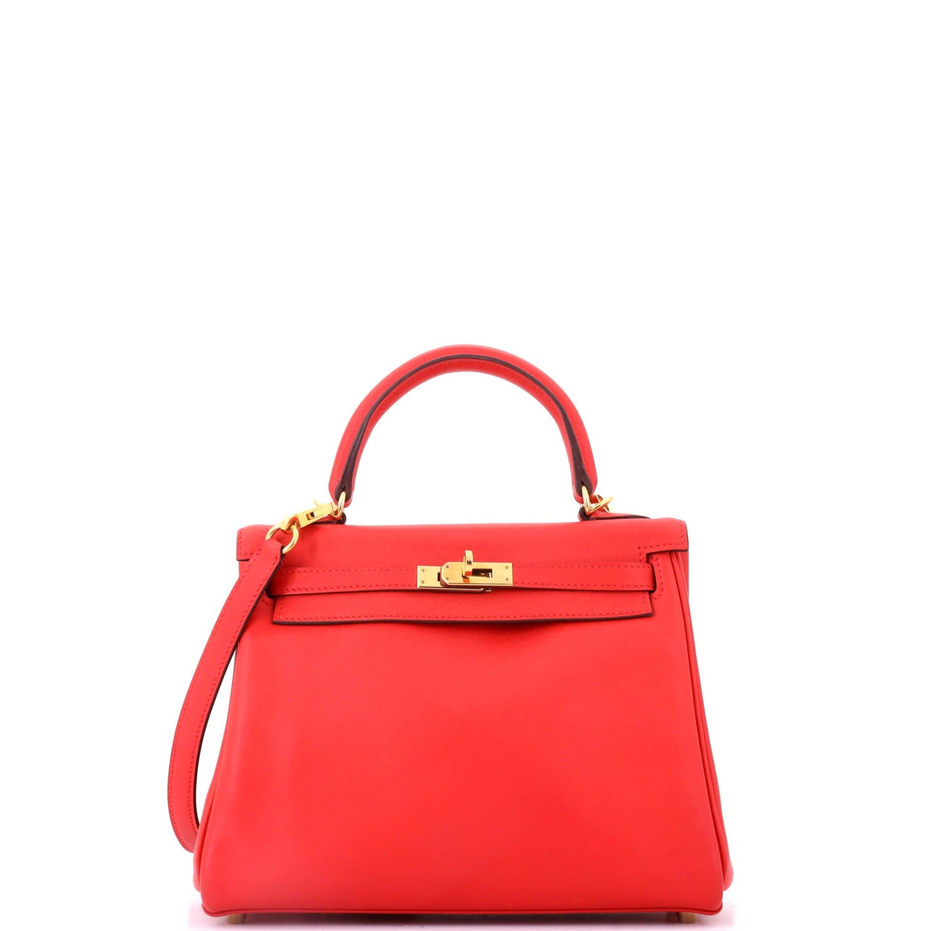 Pre-Owned Hermes Kelly Handbag Red Swift with Gold Hardware 25, Main, color, Rouge Tomate