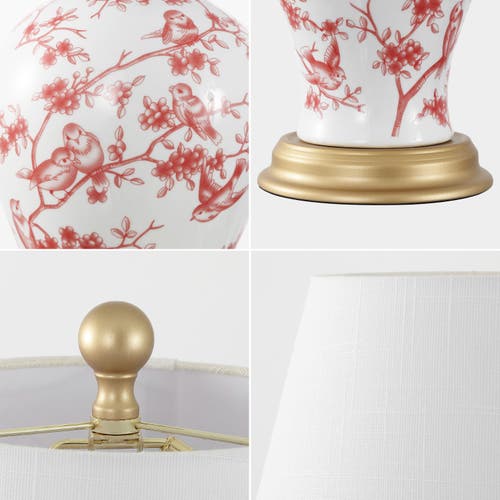 Jonathan Y Grace French Country Cottage Ceramic/iron Floral Urn Led Table Lamp In White/red