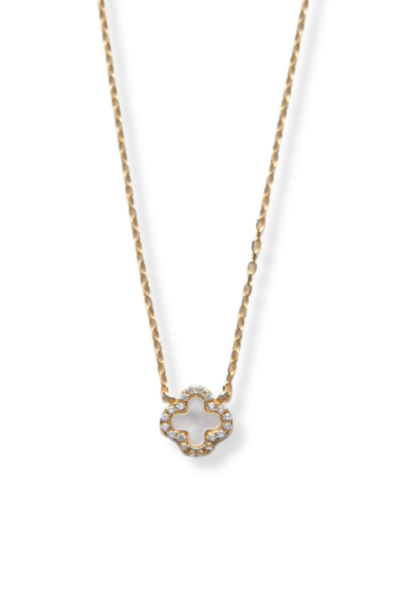 Pavé Mother-of-Pearl Clover Pendant Necklace, Main, color, GOLD