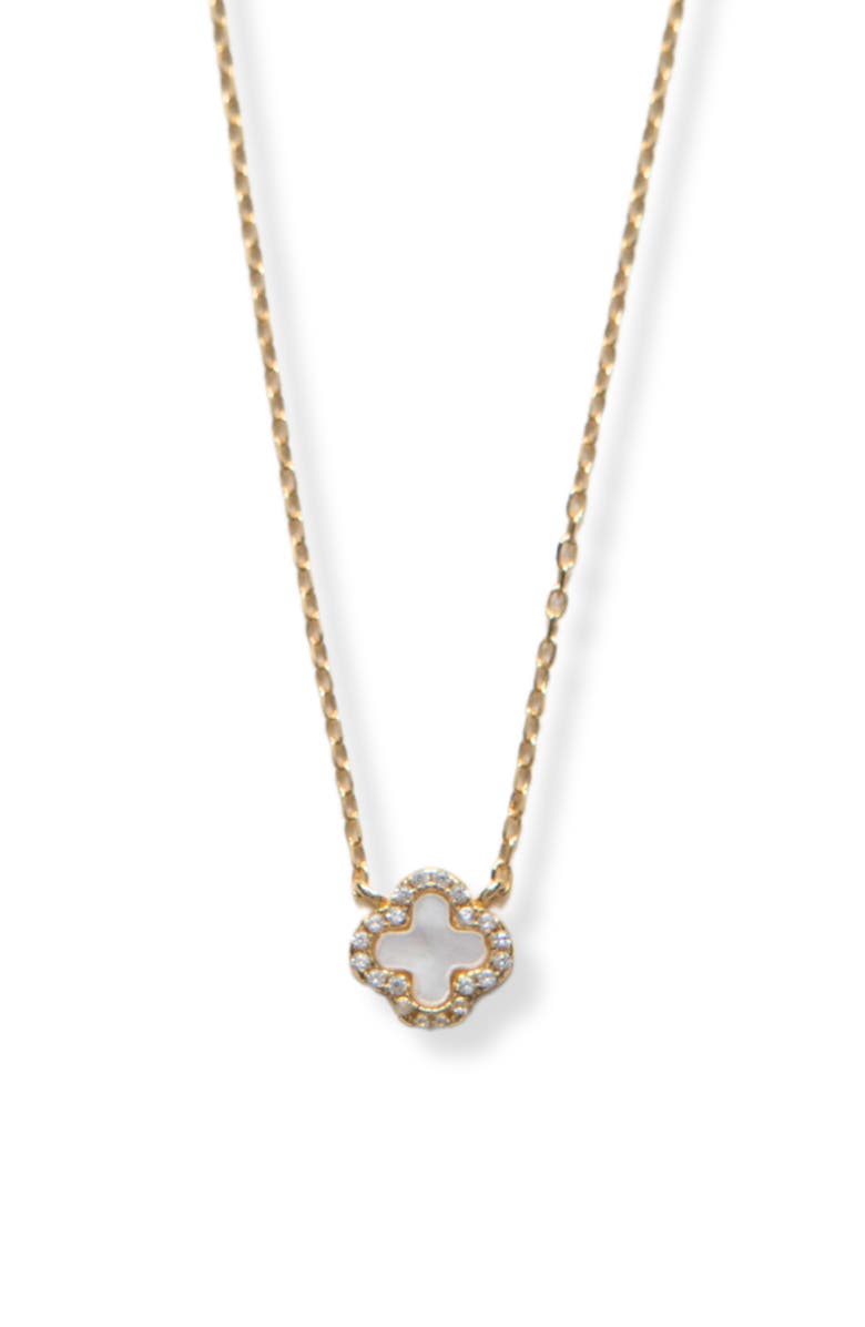 Argento Vivo Sterling Silver Pavé Mother-of-Pearl Clover Pendant Necklace, Main, color, Gold