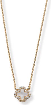 Argento Vivo Sterling Silver Pavé Mother-of-Pearl Clover Pendant Necklace