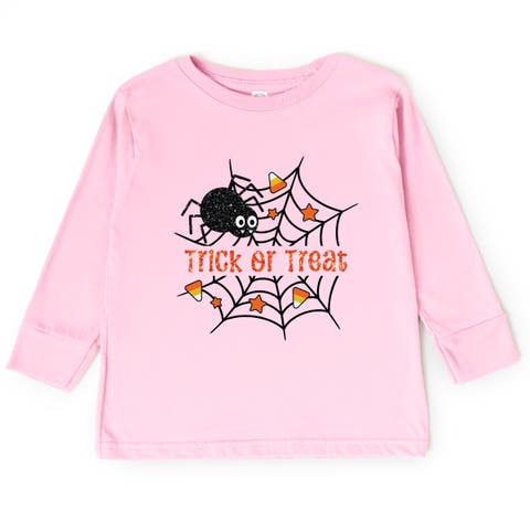 Trick or Treat Spiderweb Glitter Toddler Long Sleeve Graphic Tee