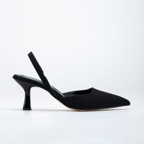 Forever & Always Shoes Rae Slingback Kitten Heel Pumps In Black Satin