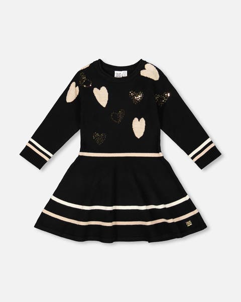 Knit Dress with Glittery Heart Motifs (Toddler & Little Kid)
